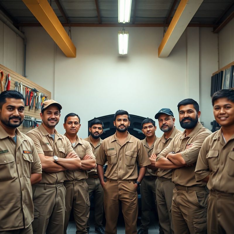 Equipe de mecânicos da Gomes & Ribeiro em sua oficina em Florianópolis